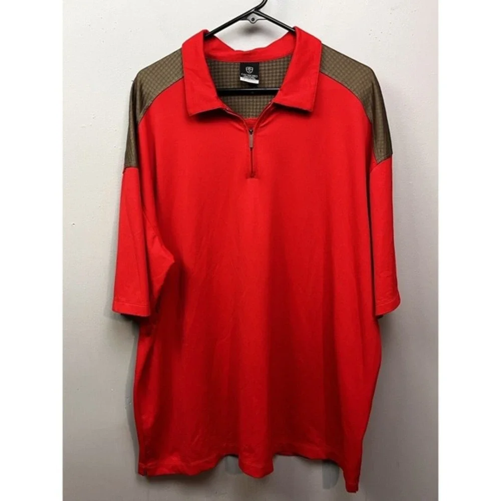NIKE‎ GOLF SPHERE Polo Shirt Mens Size XXL Red Tan Color block Athletic